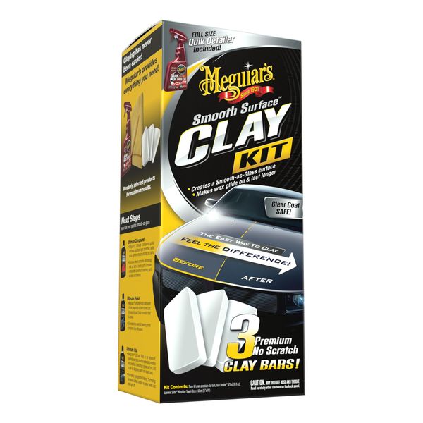 Meguiar’s G191700 Smooth Surface Clay Kit - Includes 180 Grams of Clay Bars, Quik Detailer Spray Bottle and Microfiber Towel