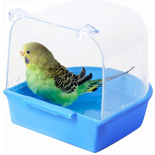 Old Tjikko Bird Bath Box, Parakeet Shower Caged, Parrot Bathing Tub Accessory for Pet Brids Finch Canary Parrot Lovebird (Sky Blue)