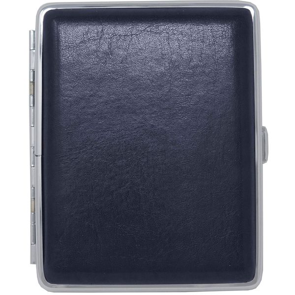 Navy Blue Smooth Leather (Full Pack 100s) Metallic Cigarette Case & Stash Box