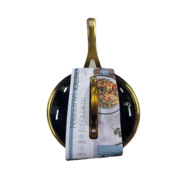 Core Kitchen 2.5 QT Nonstick Saucepan In Black & Gold 