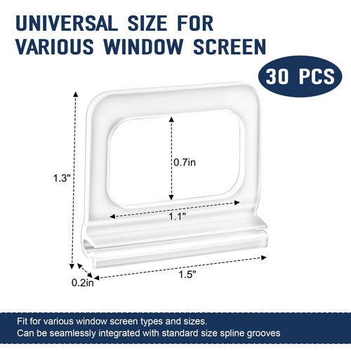 Window Screen Pull Tabs 30 Pack Replacement Universal Spline Channel Pull Lift Tab Plastic Window Screen Lift Tabs （Frosted Clear ）