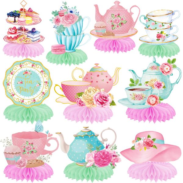 Tea Party Honeycomb Centerpieces Princess Tea Party Decorations Teapot Table Decorations 11Pcs Flroal Tea Birthday Party Table Centerpieces for Baby Shower Party Mother's Day Tea Party Supplies