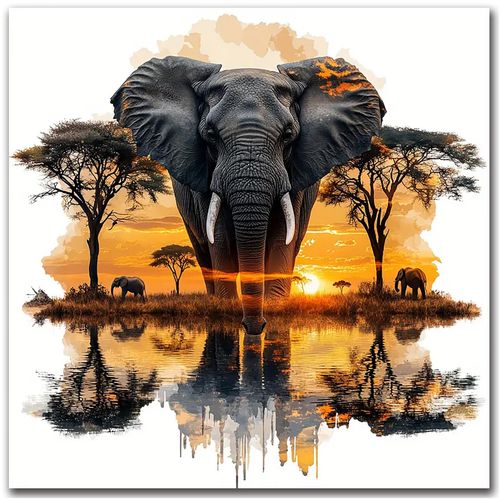 igoodom Diamond Art Kits for Adults, Elephant Diamond Painting Kit, Full Drill Round Elephant Diamond Art Kits, DIY Gem Art and Crafts for Home Wall Decor Gift 14x14inch