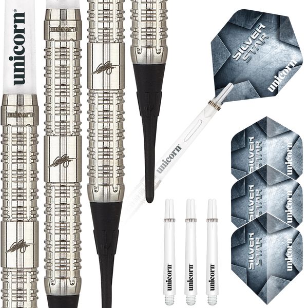 Unicorn Soft Tip Darts Set | Seigo 'The Ninja' Asada Silver Star | 80% Natural Tungsten Barrels | 23 g