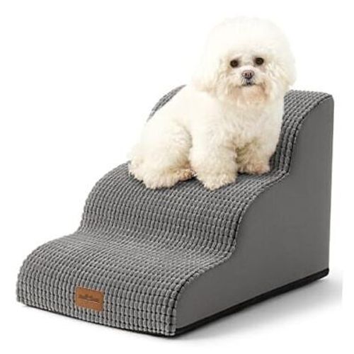 Curved Small Dog Stairs for Couch 15.7" H, Pet 15.7x22.4x15.7in Light Grey 3