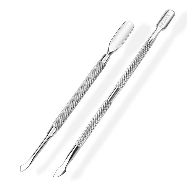 BEZOX Cuticle Pusher 2pcs, Premium Stainless Steel Cuticle Trimmer UV Gel Polish Remover - Nail Tools Scraper, Dead Skin Remover