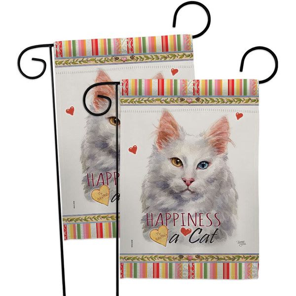 Breeze Decor Turkish Angora Happiness Garden Flag 2pcs Pack Cat Kitten Meow Spoiled Paw Fur Pet Nature Farm Animal Creature House Decoration Banner Small Yard Gift Double-Sided, Made in USA