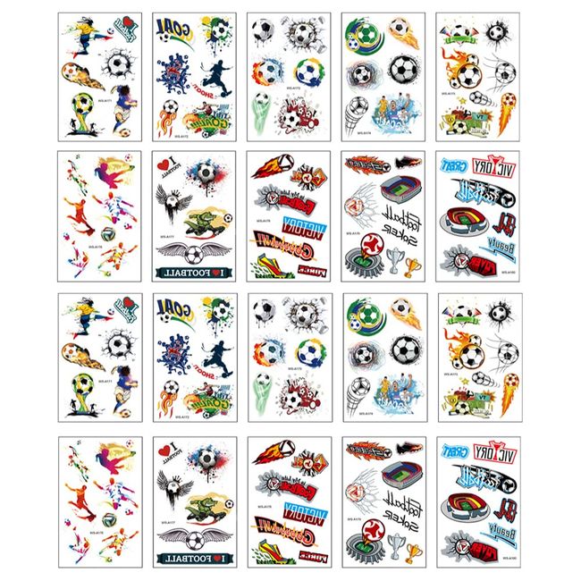 20 Pcs Football Temporary Tattoos Soccer Ball Tattoos Temporary Tattoo for Kids Boys World Cup Soccer Fake Tattoos