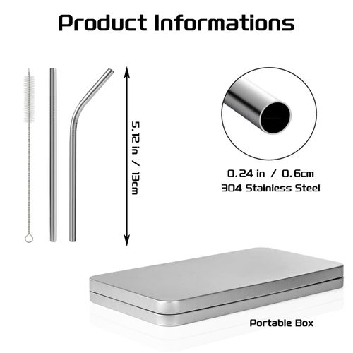 [10 Pcs] 6 Inch Metal Drinking Straws - 0.24" Diameter 304 Stainless Steel Straw for Cocktail Coffee Margaret, 5 Bent 5 Straight Reusable Short Straws for Kitchen,Home Bar,Party