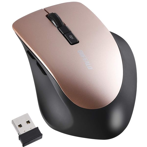 Buffalo BSMBW325BP Wireless Mouse, Wireless Quiet, 5 Buttons (Back/Forward Buttons) DPI Switching, Blue LED, Beige Pink