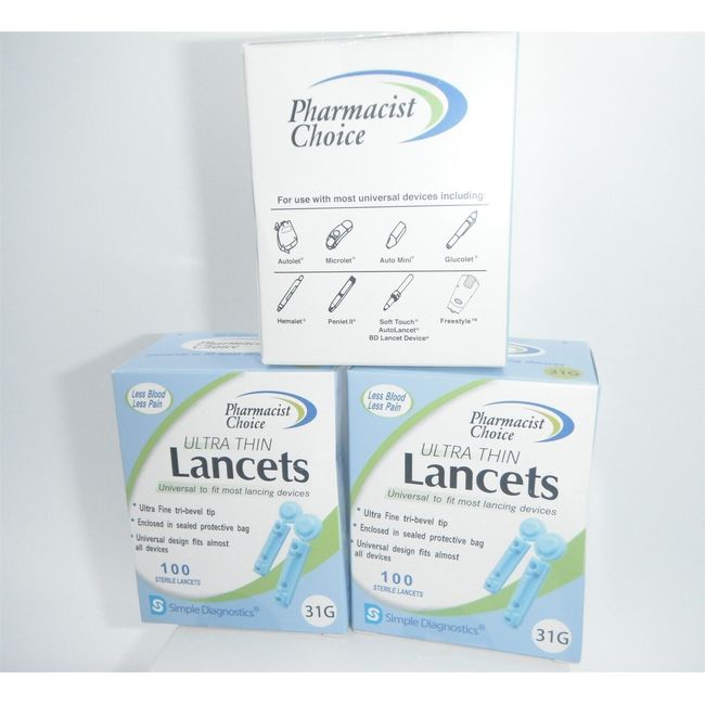 Pharmacist Choice Lot 3 box of 100 = 300 Lancets Twist TOP Ultra Thin 31g