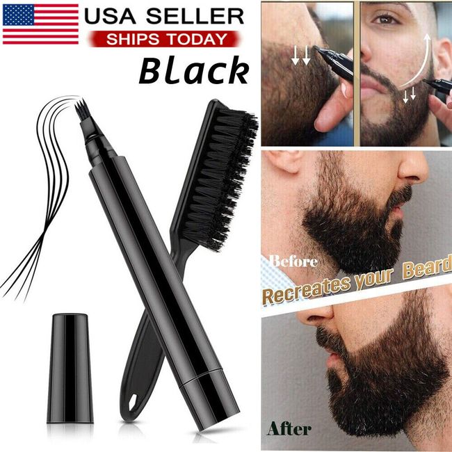 Beard Pencil Filler Waterproof Natural Hair Grower Fast Moustache Eyebrow Brush