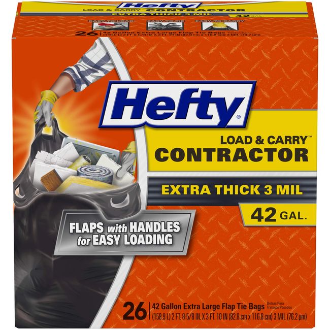 Hefty Contractor Trash Bags, Heavy Duty, Gray, 22-Ct - 45 gal
