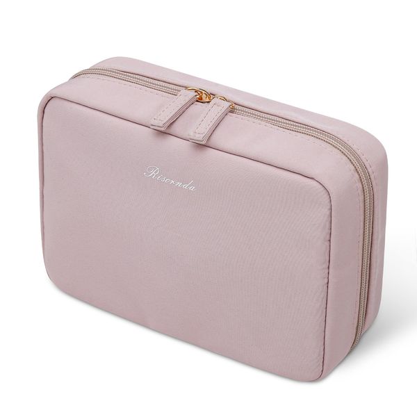 Risornda Makeup Pouch, Large Capacity, 8 Compartments, Travel Pouch, Waterproof, Lightweight, Cosmetics Pouch, Professional Use, Storage Case, Portable, Small Items, Cosmetic Pouch, PINK