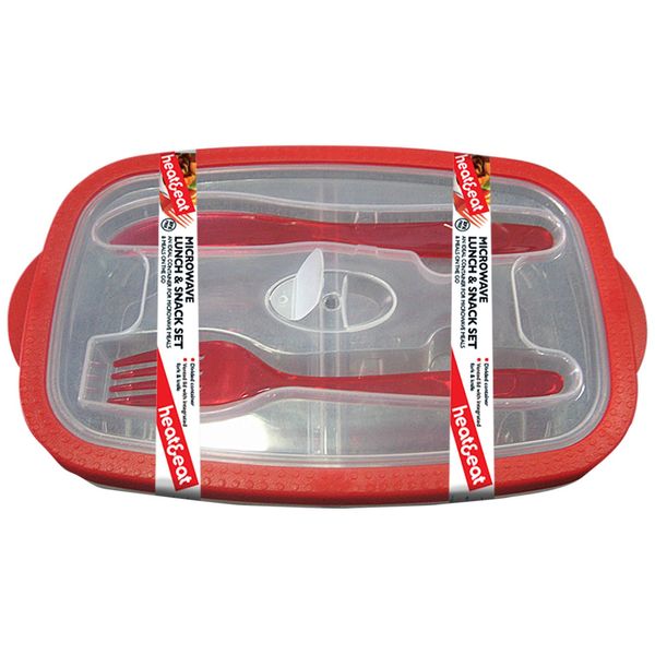 Heat & Eat Lunch Box, Clear, with Red/Blue Trim