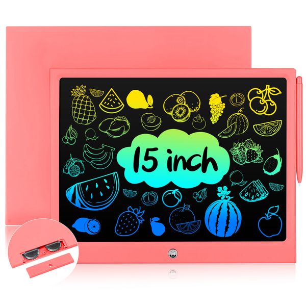 LEYAOYAO Toys for 3 4 5 6 7 8 Years Old Girls Boys, LCD Writing Tablet 15 Inch Doodle Board, Electronic Drawing Pads Drawing Tablet, Educational Birthday Gift for 3-6 Years Old Kids Toddler (Pink)