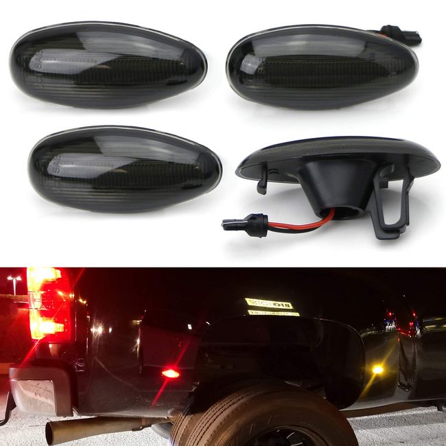 iJDMTOY Smoked Lens Amber/Red Full LED Trunk Bed Marker Lights Set Compatible With 2008-14 Chevy GMC 2500HD 3500HD Dually Truck Double Wheel Side Fenders, Powered by Total 60 LED