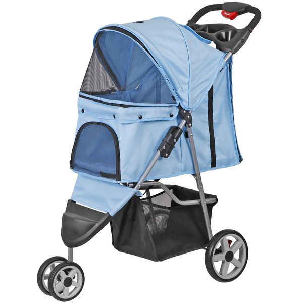 Dog Stroller for Small Medium Dogs with 3 Wheels Jogger Travel Pet Stroller Blue