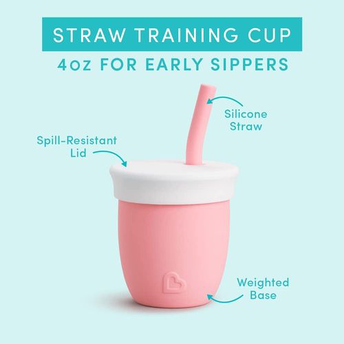 Munchkin C’est Silicone! Open Training Cup with Straw for Babies and Toddlers 6 Months+ Ideal Transition Sippy Cup, Free Flow Sippy Cup to Straw Cup for Baby and Toddler weaning, 4oz / 120ml, Coral