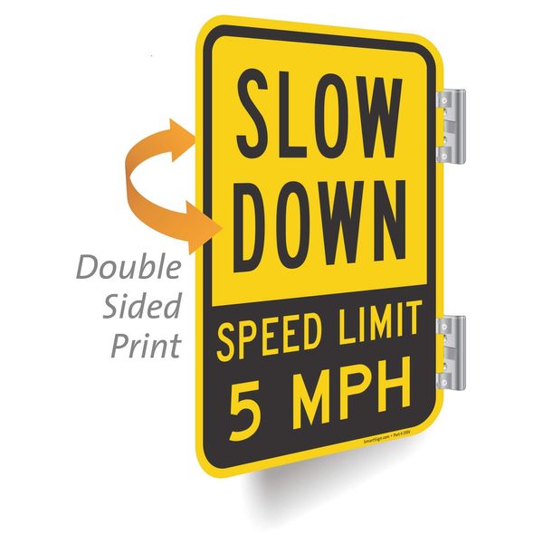 SmartSign-K-8209-AL "Slow Down - Speed Limit 5 MPH" 2-Sided Sign | 12" x 18" Aluminum , Black on Yellow