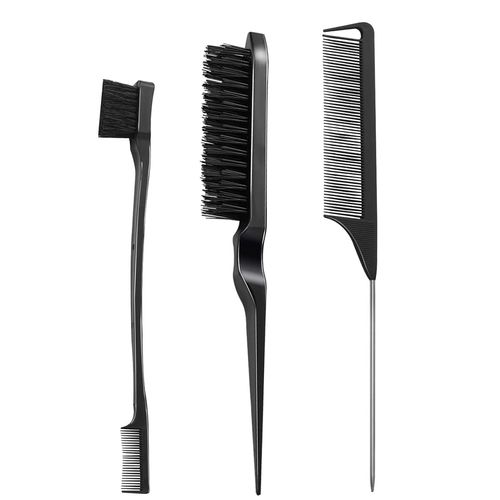 3 Pieces Hair Comb Set Hair Comb with Double Edge Comb, Heavy Duty Rat Tail Comb and Brush Comb for Salon Women Men Kids (Black)