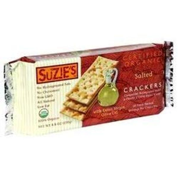 Suzie's, Organic Saltines Crackers, Salted w/ Extra Virgin Olive Oil, Healthy Gourmet Baked Snack Goodies for Adults & Children - 3 Pack, 8.8oz Each