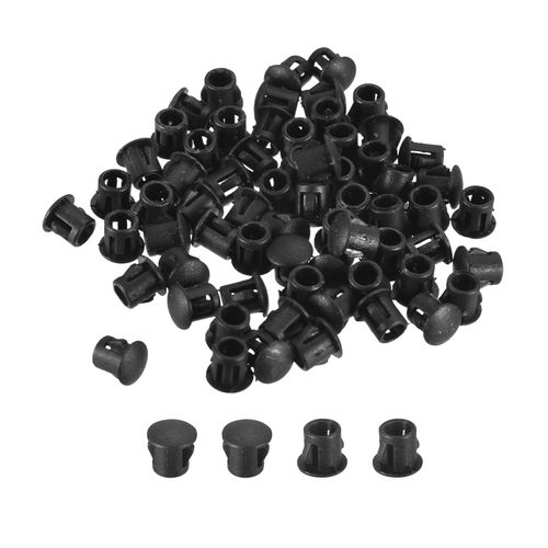uxcell 7/32" Plastic Hole Plugs, 66Pcs Flush Type Panel Round Snap in Fastener Knockout Locking Plugs for Furniture Insert End Caps Panels, Black