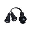 32a Plug - 2x16a socket Power 0.5M Splitter lead. Black IP67 Waterproof