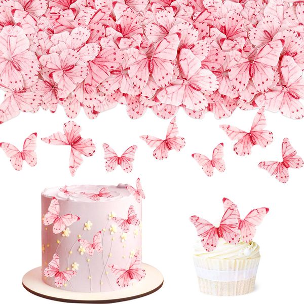 40Pcs Edible Butterfly Cupcake Toppers 3D Edible Butterfly Cake Topper Pink Butterfly Cupcake Decoration Picks Wedding Baby Shower Party Wedding Anniversary Birthday Party Cupcake Decoration