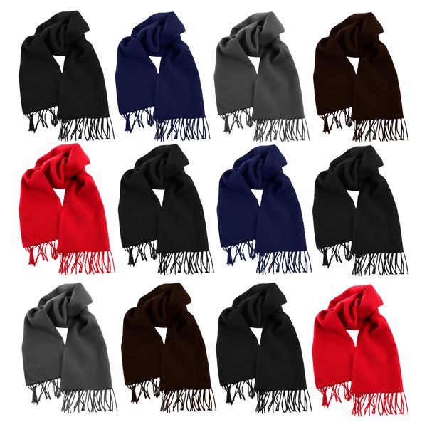 12 Pack Fleece Winter Scarves, Warm Winter Multi-color Bulk Wholesale, Unisex Men Women (Assorted)