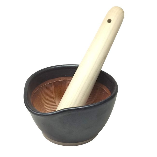 Motoshige Pottery Iwami Pottery Motoshige Mortar, Pestle, Mortar, Pestle, Mortar Set, Will Not Scratch Tables, Silicone, Bottom (Small), Black Mat, Diameter Approx. 4.3 inches (11 cm), Anti-Slip, Made in Japan, Motoshige Pottery Iwami Ware with Pestle, Ma