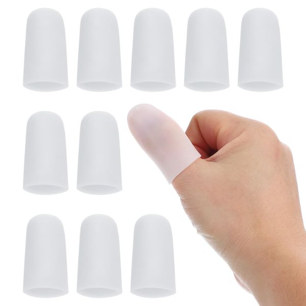 PATIKIL 1.6" Silicone Gel Finger Cots, 10 Pcs Support Fingertips Sleeve Protector Thumb Finger Caps for Finger, White