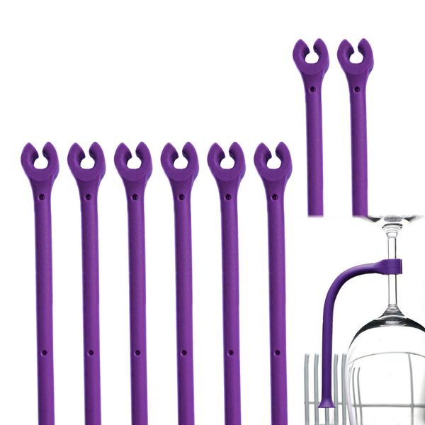 HJYZY 8 pcs Silicone Wine Glass Rack Silicone Dishwasher Attachment Dishwasher Wine Glass Protector Tether (Purple)