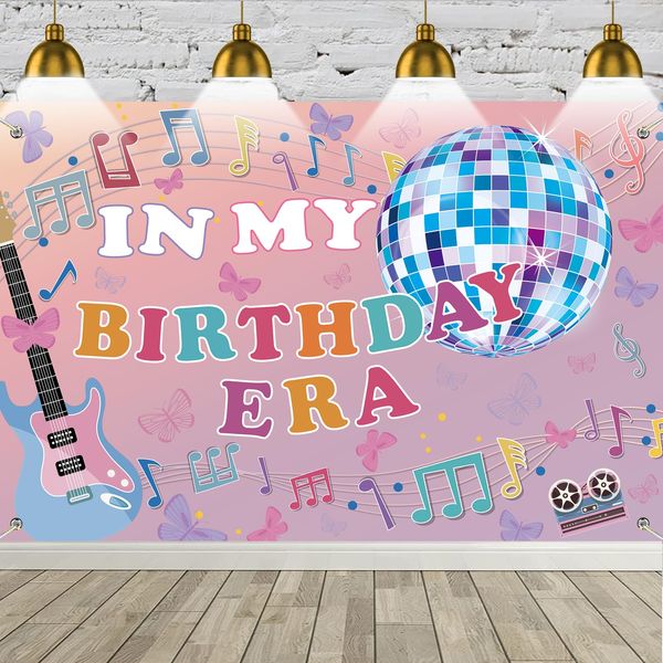 Music Theme Birthday Party Backdrop Photography Background in My Birthday Era Banner for Girl Birthday Party Baby Shower Cake Table Decorations Singer Happy Birthday Banner,71x45 inch