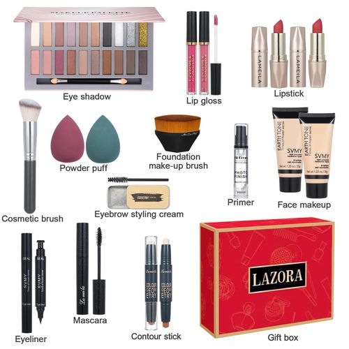 All in One Makeup Kit for Women Full Kit Includes 20 Colors Eyeshadow Palette Foundation & Face Primer, Makeup Brush Makeup Sponge, Eyebrow Soap, Winged Eyeliner Stamp Gift Set for Women, Girls & Teen