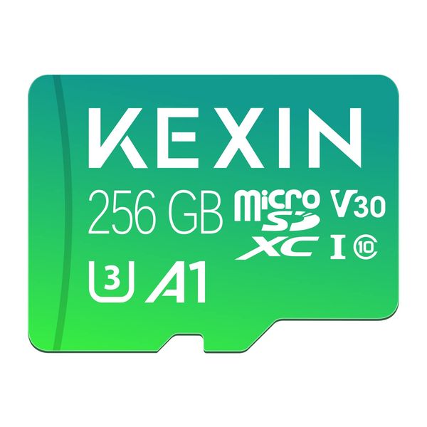 KEXIN Micro SD Card 256GB MicroSDXC UHS-I Memory Card 256GB + SD Adapter, A1, V30, U3, Class 10, Full HD MicroSD Card 256 GB Micro SD Card for Smartphones, Action Cameras, Drones, Tablet