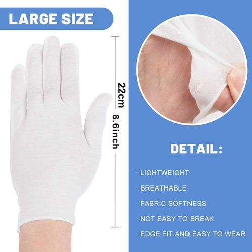 2 Pairs 100% Cotton Moisturising and Protective Gloves for Sensitive Dry and Irritated Skin, Overnight Hand Cream Lotion Protection, Cosmetic, Spa Therapy, One Size