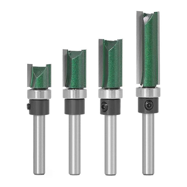 Bestgle 4pcs 1/4” Shank Flush Trim Pattern Router Bits Set Double Straight Template Woodworking Milling Cutter Tools