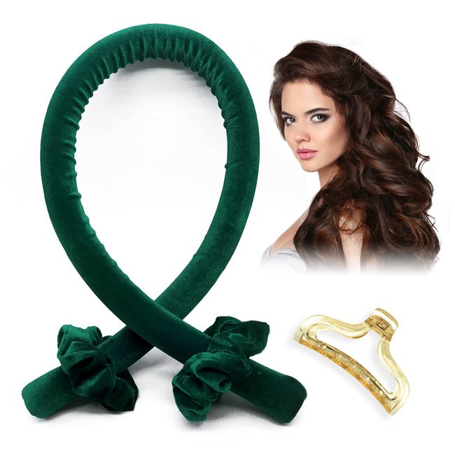 Heatless Curling Rod Headband, No Heat Wave Hair Curlers for Long Medium Hair, Soft Rubber Silk Ribbon Lazy Sleep Curlers for Overnight DIY Hair Styling Tools (Agate Green)