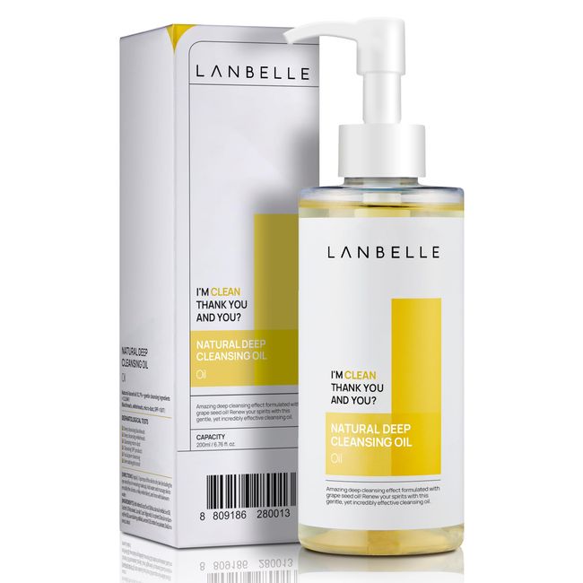 Lanbelle Deep Cleansing Oil Korean Oil Cleanser 6.76 Oz Face Wash All Naturally-Derived GrapeSeed Oil Lemon Vegan Dry Sensitive Acne-Prone Skin Age Defying Makeup Remover Melting Blackhead Sebum Care