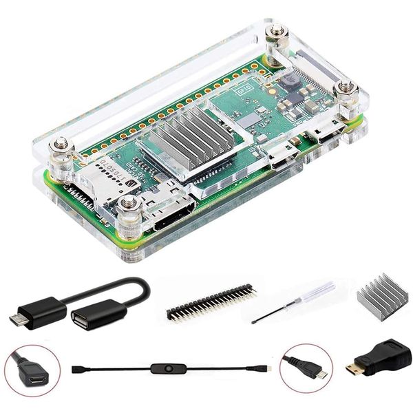 GeeekPi Raspberry Pi Zero 2 W Case/Zero W Case, Raspberry Pi Zero Heatsink, 20Pin GPIO Header, OTG Cable, Switch Cable, HDMI Adapter, 7 in 1 Basic Starter Kit with Driver