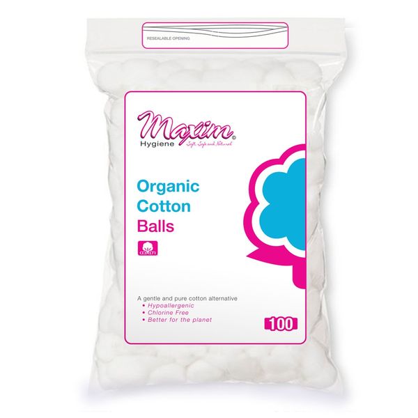 Organic Cotton Balls by Maxim (100 Count): Hypoallergenic 100% Natural White Cotton for Sensitive Skin - Chlorine Free, Chemical Free, Eco Friendly