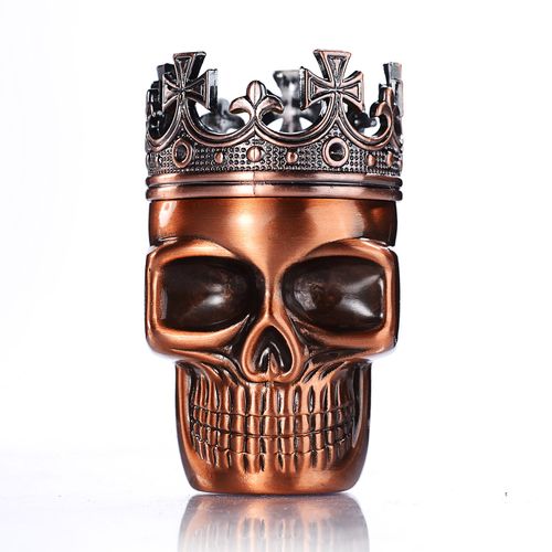 LIHAO Ancient Crowned King Metal Skull Herb Spice Pollen Grinder--Red Bronze