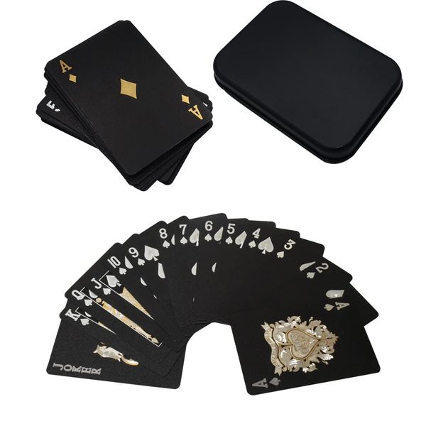 54 Playing Cards with Dedicated Case Plastic Waterproof Design Magic Poker Party (Black)