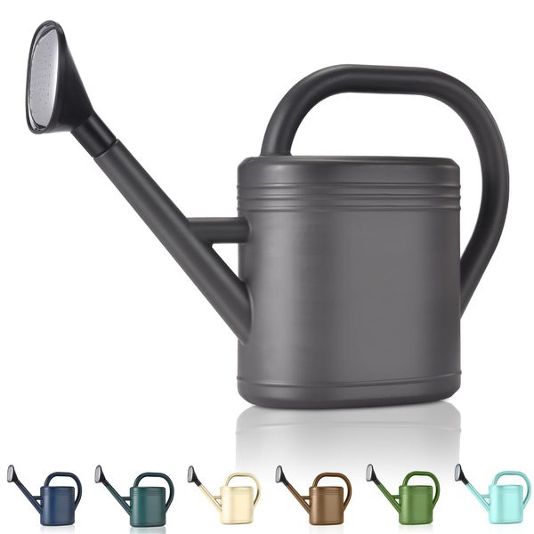 Watering Can 1 Gallon for Garden, Indoor Plants, Outdoor Plant House Flower, Large Long Spout with Sprinkler Head (Grey)