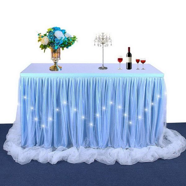 YiyiLai 6ft(ft): 6ft (1.83m*0.77m(L*H) Long Tulle Table Skirt Double Layer Party Decoration Event Decoration Wedding Interior Accessories Christmas (Blue)