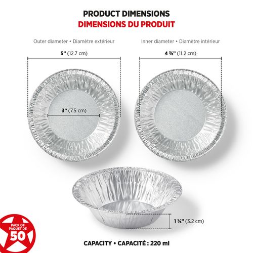 Starfrit (50-Pack 5” Deep Tart or Pie Plates (12.7 cm) - Recyclable - Disposable - Oven & Freezer Safe - Perfect for Baking Tarts & Pies