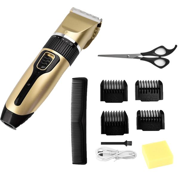 Hair Clippers Men Cordless Trimmer Professional Grooming Cutting Kit,Ceramic Blade Electric Haircut Kit with 6 Guide Combs for Barbershop and Family (Golden)