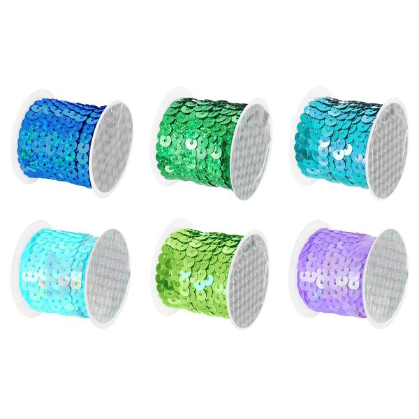 sourcing map 6 Colors 30Yds Flat Sequins Strip, 6mm Spangle String Spool Roll Sewing String Ribbon for Fringe Sewing DIY Projects