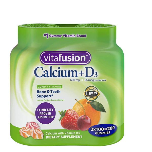 VitaFusion Calcium 500 mg Dietary Supplement Gummies Natural Fruit and Cream Flavors - 100 ct, Pack of 2